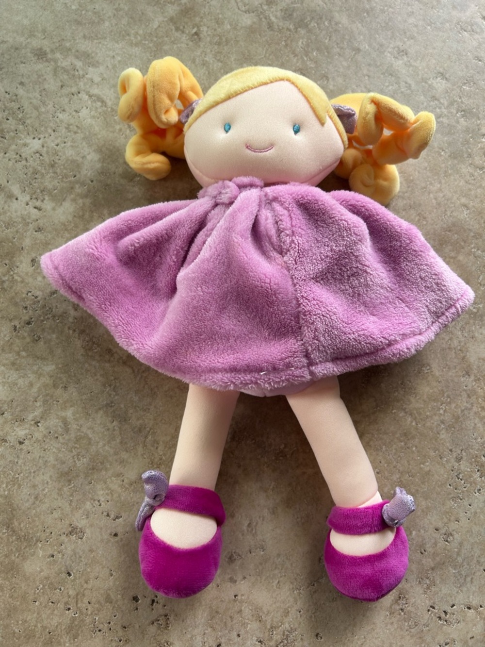 Plush Pink Girl Doll Soft Dress & Yellow Pigtails